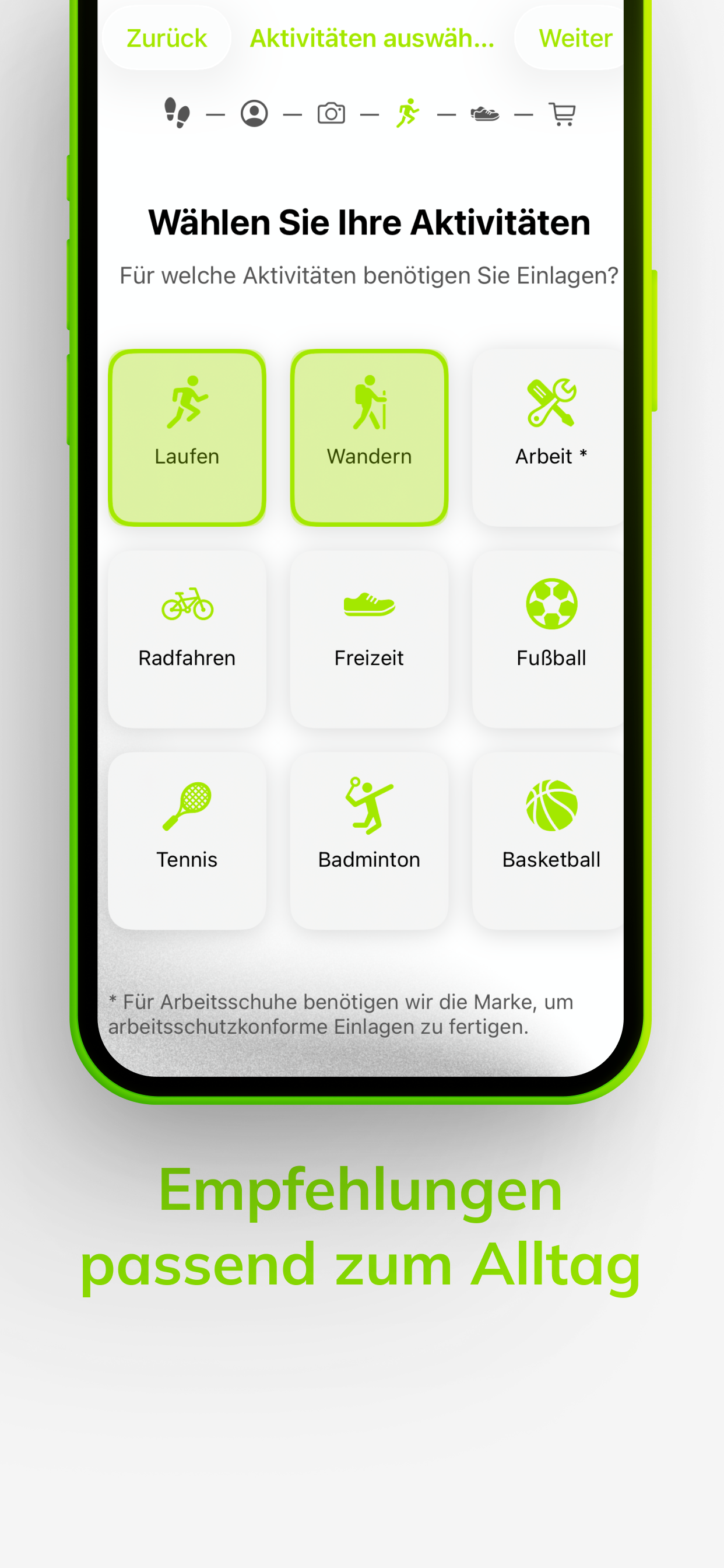 PrimeSoles Aktivitätsauswahl für Produktempfehlung