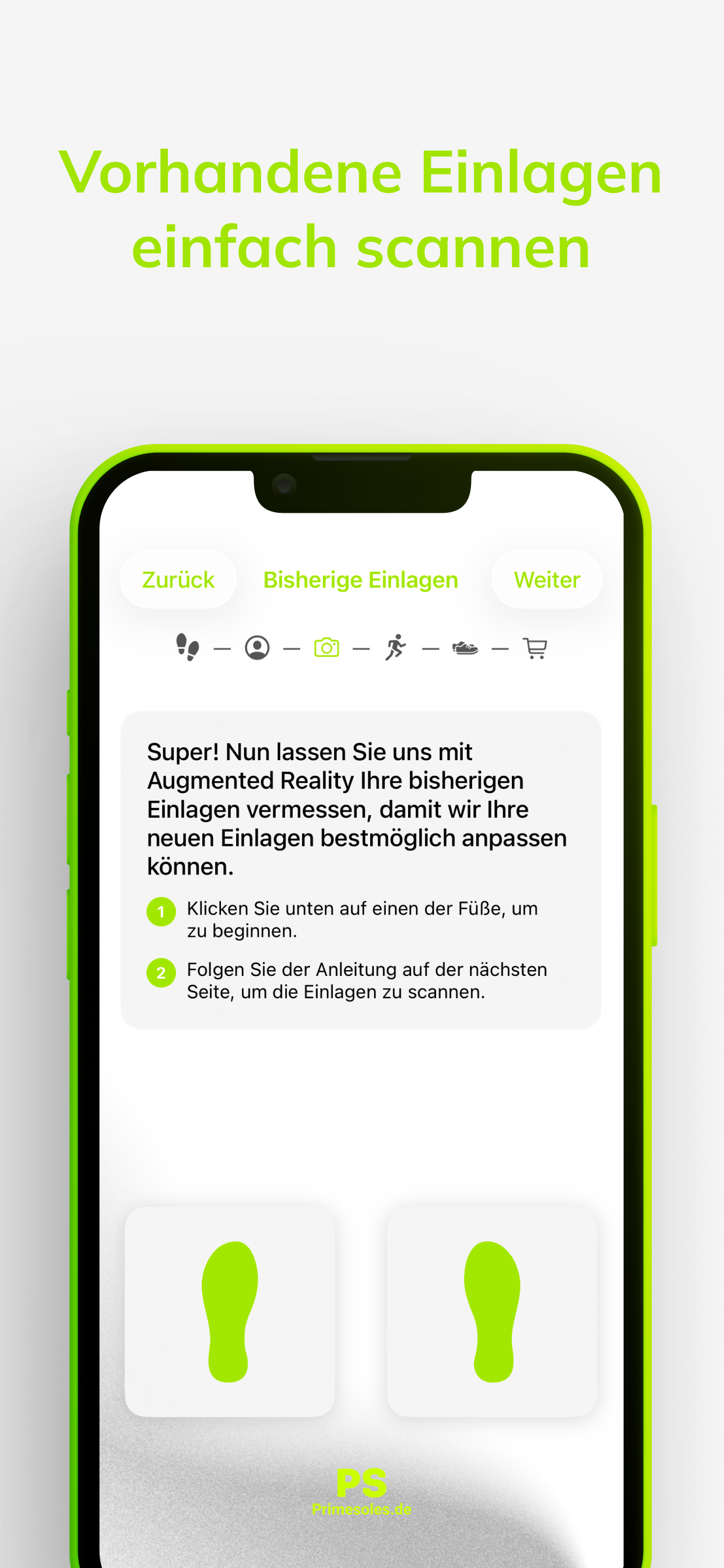PrimeSoles AR-Scan vorhandener orthopädischer Einlagen