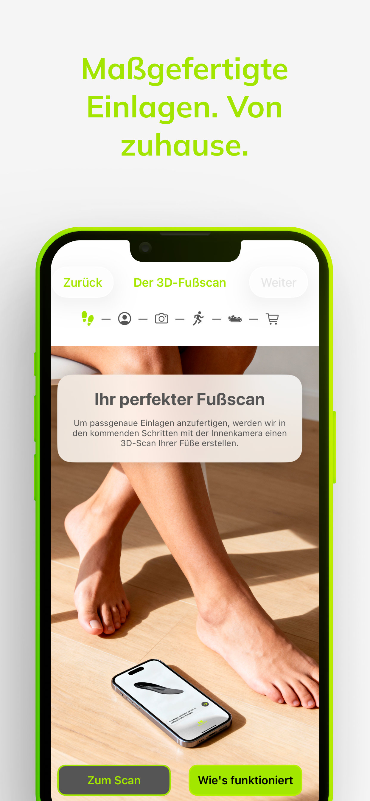 PrimeSoles-Intro-Screen für den 3D-Fußscan